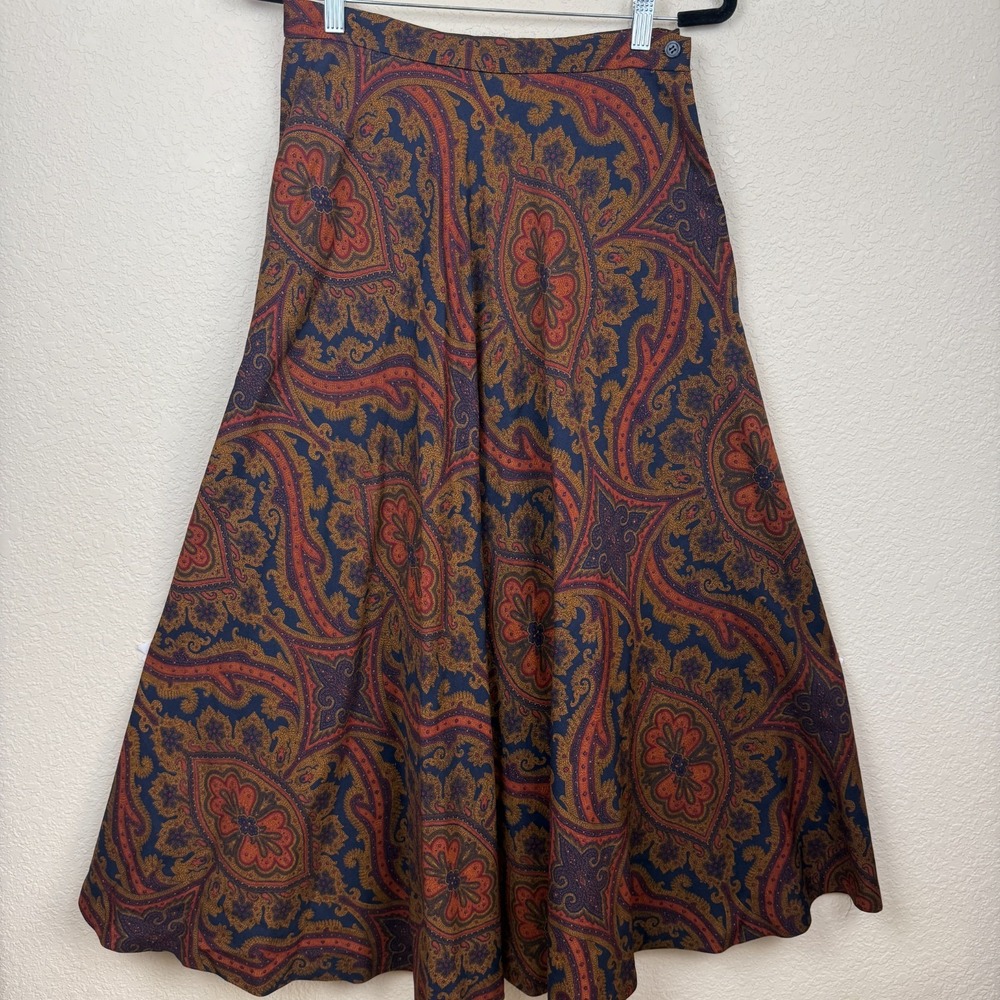 Vtg Talbots Paisley Maxi Skirt Navy Rust A Line Dark Academia Fall Pockets Sz 12
